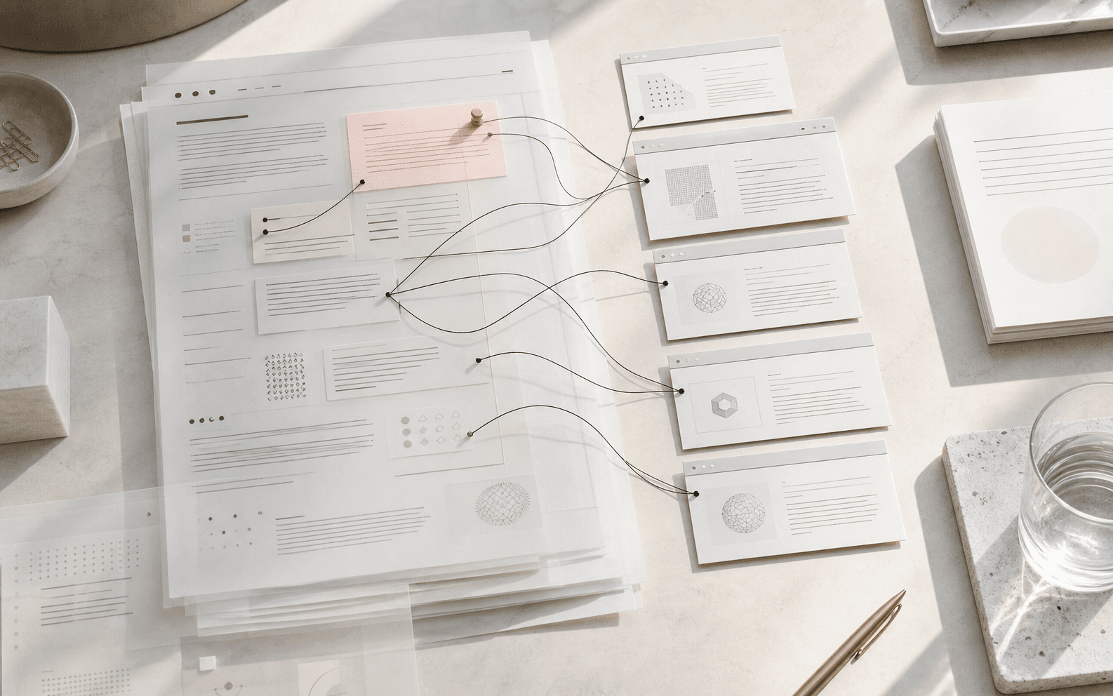Evidence cards and citation threads mapping an AI-generated answer to its sources